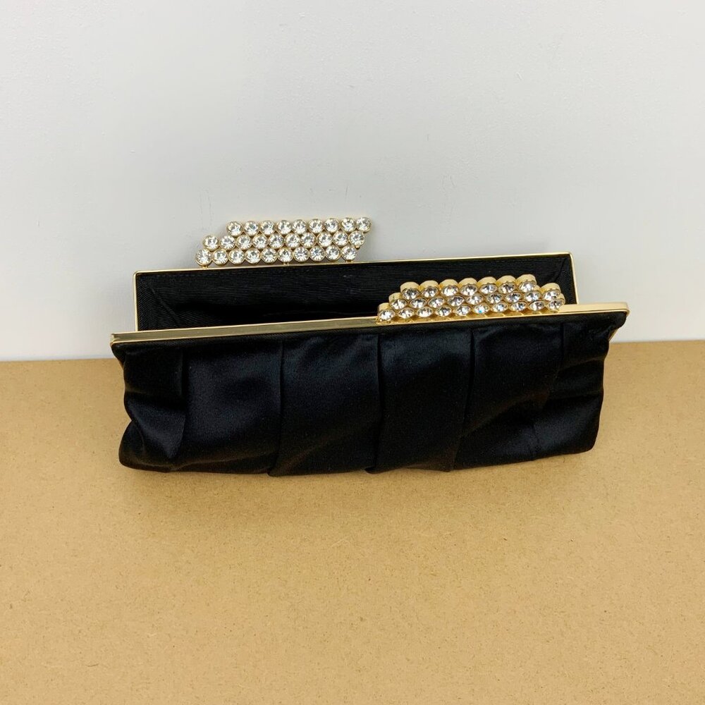BCBGMAXAZRIA Black Satin and Rhinesones Evening Formal Prom Wedding
